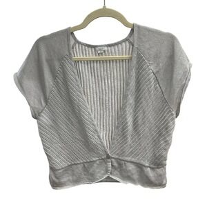 Apt 9 Womens Silver Metallic Knit Cropped Cardigan Short Sleeve Shimmer XL